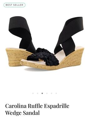 Carolina Ruffle Espadrille Wedge Sandal - Black